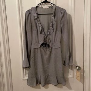 tie front black and white stripe long sleeve mini dress